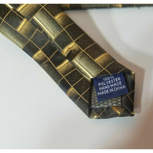 Croft & Barrow Mens Neck Tie Brown Gold Geometric Woven Pattern Handmade - Picture 5 of 7